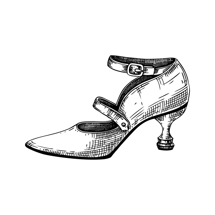 Vintage shoes vector sketch. Romantic gothic fashion illustration. Halloween, dark academia boots. Hand drawn historical costume design. NOT AI generated